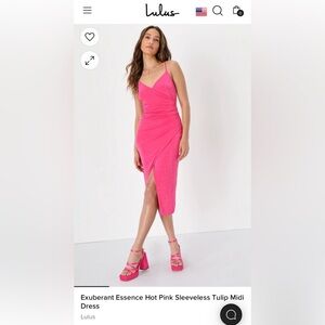 Lulu’s Exuberant Essence Hot Pink Sleeveless Tulip Midi Dress, Size S, NWT